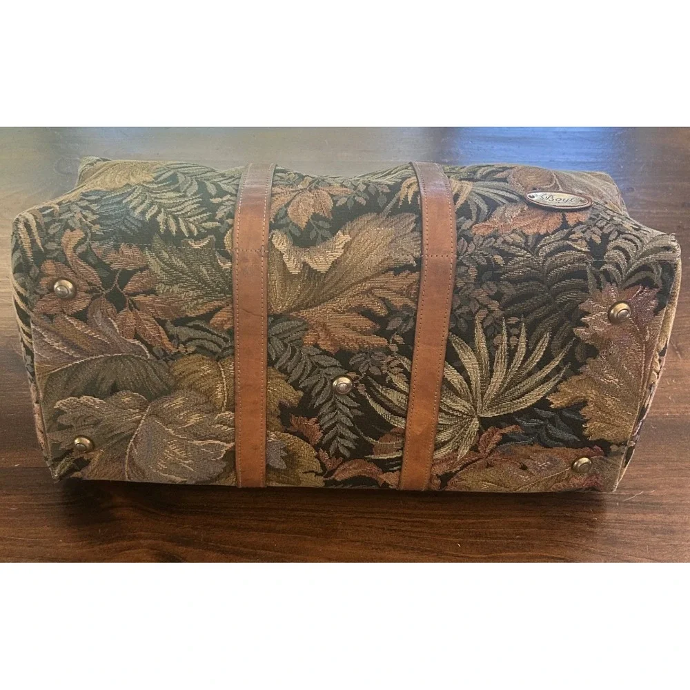 Vintage Boyt USA Duffel Bag Unisex Large Multicolor Tapestry Floral Leather